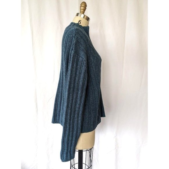 Women's Vintage Cabelas 1/4 Zip Cable Knit Sweater Size XL Blue 90s Heavy Chunky - Picture 4 of 10